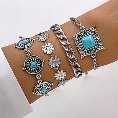 4Pcs 4 Styles Bohemian Style Alloy Bangles