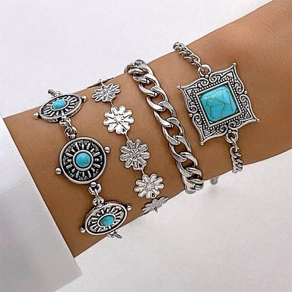 4Pcs 4 Styles Bohemian Style Alloy Bangles
