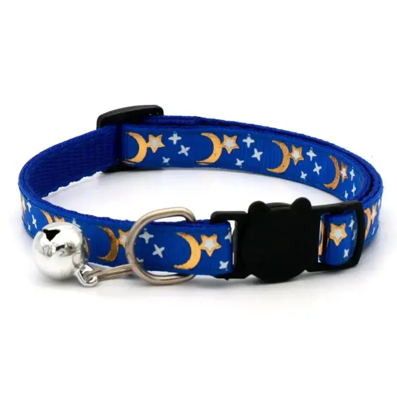 Cat Star & Moon Pattern Pet Collar with Bell, Adjustable & Reflective Pet Collars with Safety Buckle, Cute and Jingling Dog C...