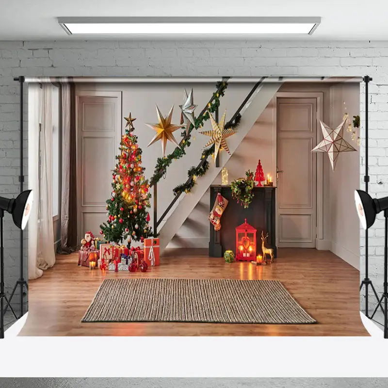 Festive Indoor Stairs Christmas Tree Mat Backdrop - Aperturee