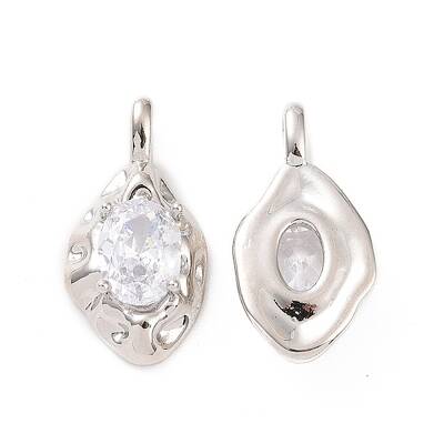 Textured Brass Micro Pave Clear Cubic Zirconia Pendants