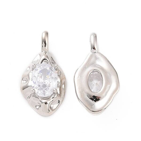 Textured Brass Micro Pave Clear Cubic Zirconia Pendants