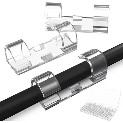 30 count Adhesive Clips:Cord Management Clips Cord Clips Wire Holders for Cords Holder Clip Management Clips for Home and Off...