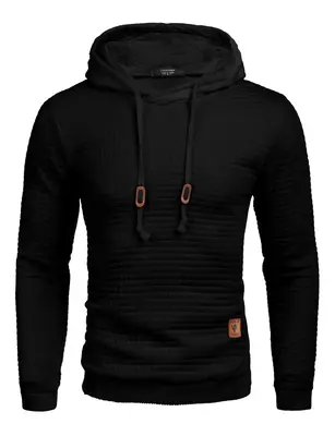 Coofandy Fall Outfits Men's Black Waffle Knit Hoodie with Adjustable Drawstring Casual Long Sleeve Pullover for Daily Wear & ...