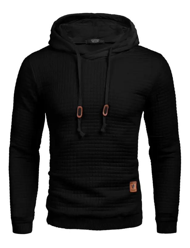 Coofandy Fall Outfits Men's Black Waffle Knit Hoodie with Adjustable Drawstring Casual Long Sleeve Pullover for Daily Wear & ...