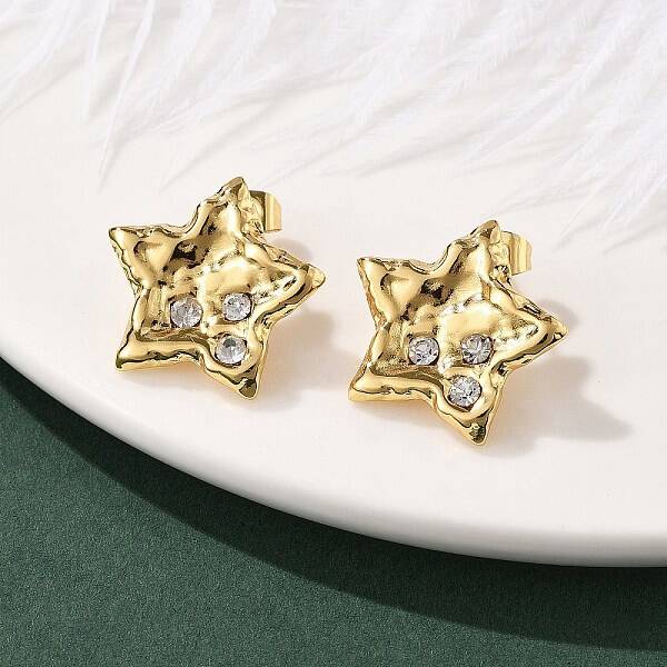 304 Stainless Steel Rhinestone Stud Earrings for Women
