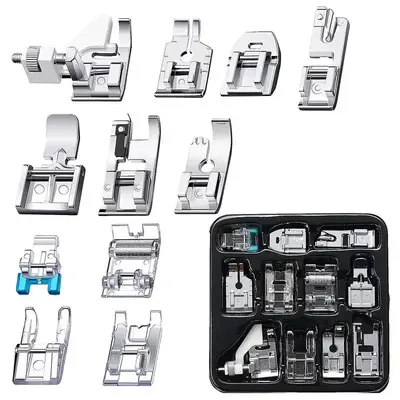 11pcs Sewing Machine Presser Foot Set, Rolled Hem Foot Presser, Stainless Steel Sewing Tool Kit for Household