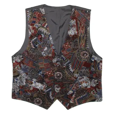 Mens Blazer Waistcoat Red Velvet Geometric XL