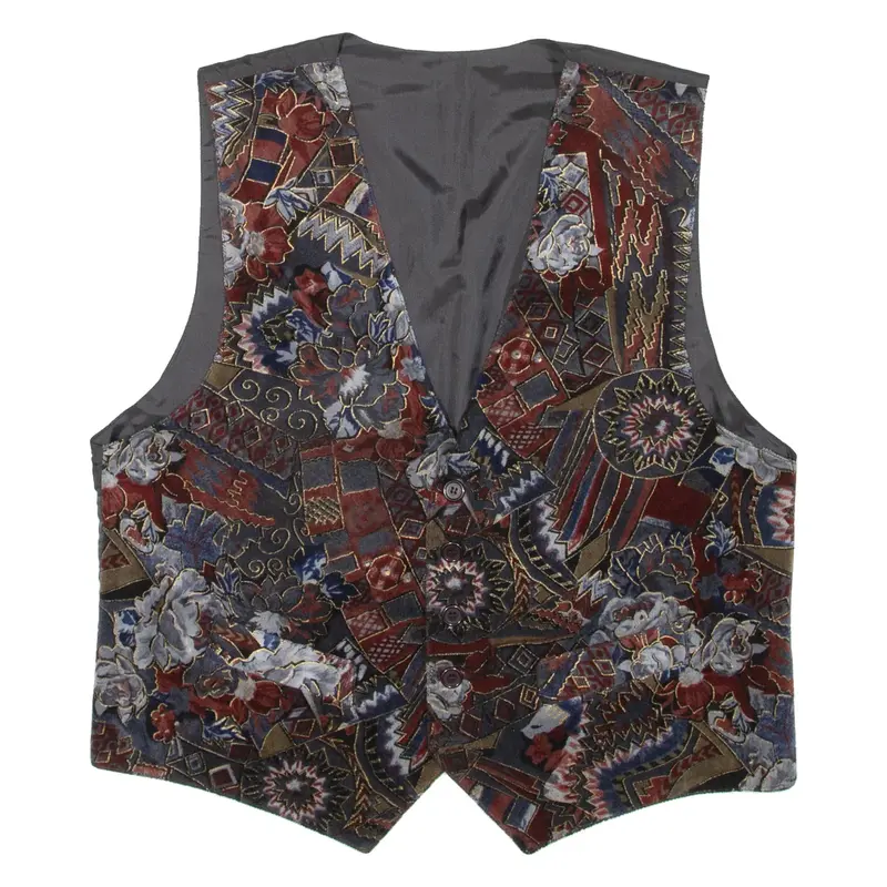 Mens Blazer Waistcoat Red Velvet Geometric XL