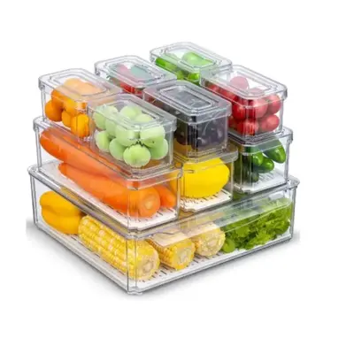 10 Pack Refrigerator Pantry Organizer Bins Stackable Fridge Organizer Bins with Lids Container Kitchen Set Storage Clear PET ...