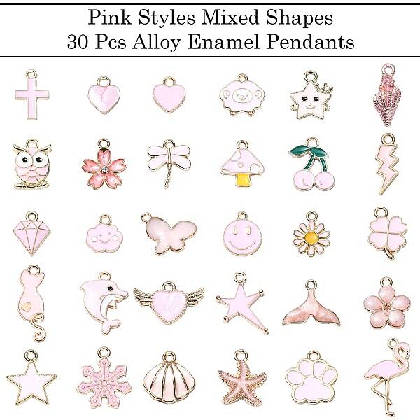 30Pcs 30 Styles Alloy Enamel Pendants