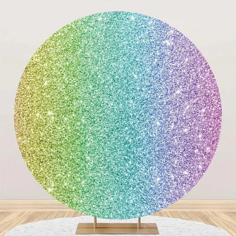 Modern Colorful Glitter Round Birthday Backdrop - Aperturee