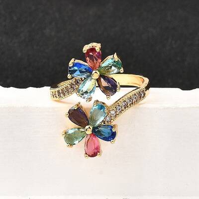 Brass Micro Pave Cubic Zirconia Cuff Rings