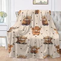 Cute Highland Cow Pattern Flannel Blanket, Soft Warm Napping Throw Blanket for Home Office, Cool Bedroom Accessories, Bedroom...