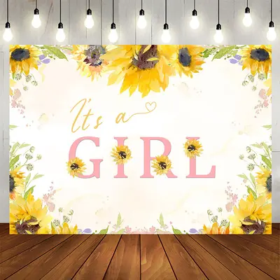Aperturee Its A Girl Sunflower Decoration Backdrop for Baby Shower