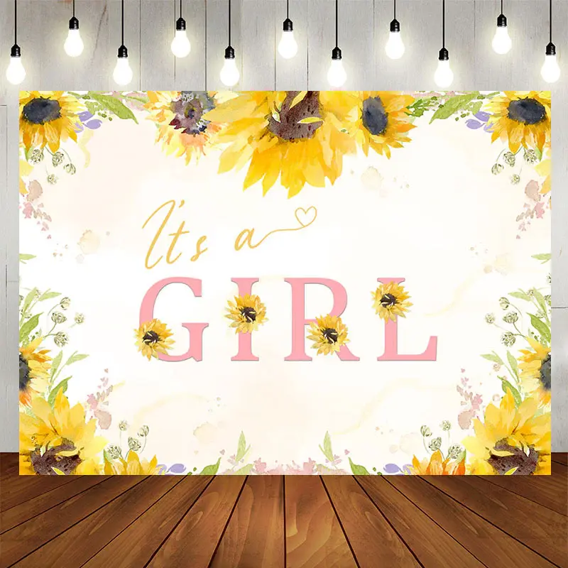 Aperturee Its A Girl Sunflower Decoration Backdrop for Baby Shower