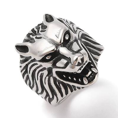 Viking 304 Stainless Steel Wolf Head Wide Finger Rings for Mens