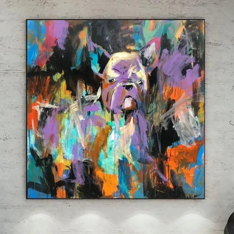 Original Colorful Abstract French Bulldog Painting in Rainbow Colors Modern Pet Fine Art Acrylic Handmade Artwork | WATCH OUT...