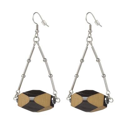 Synthetic Hematite & Acrylic Oval Dangle Earrings