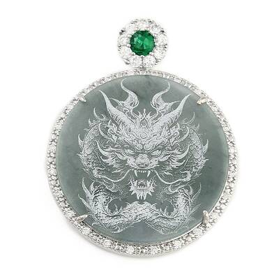 Natural Jadeite Carved Flat Round Pendants