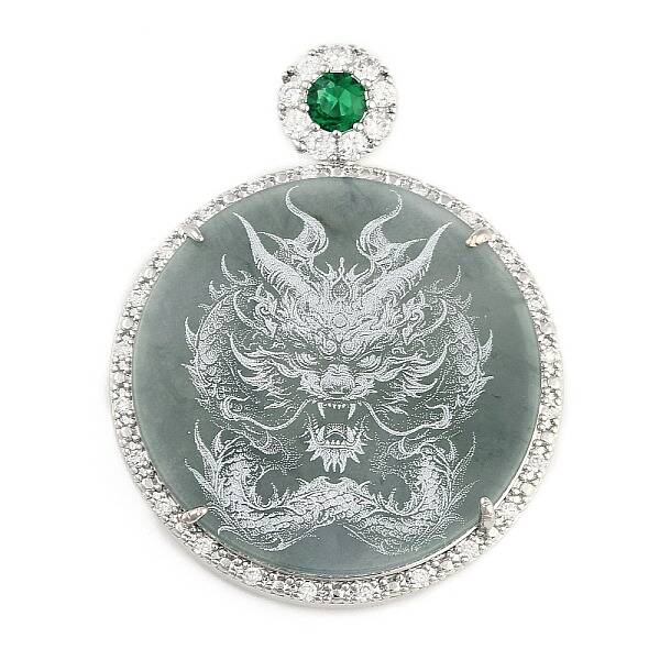 Natural Jadeite Carved Flat Round Pendants