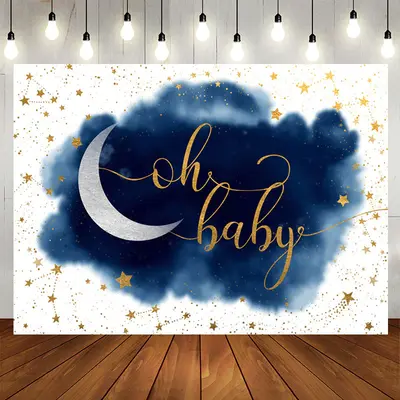 Aperturee Blue White With Glitter Stars Baby Shower Backdrop