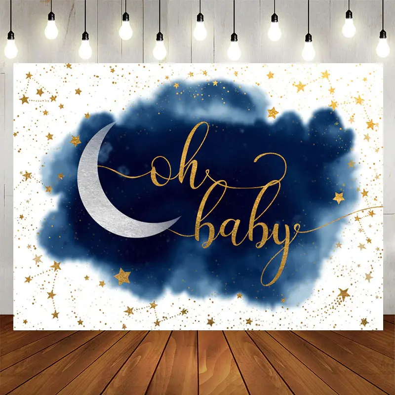 Aperturee Blue White With Glitter Stars Baby Shower Backdrop