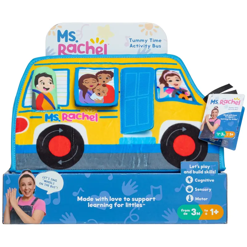 Ms. Rachel Tummy Time Activity Bus Folding Play Mat with Baby Mirror & Sensory Toys for Interactive Play Baby Learning Toys f...