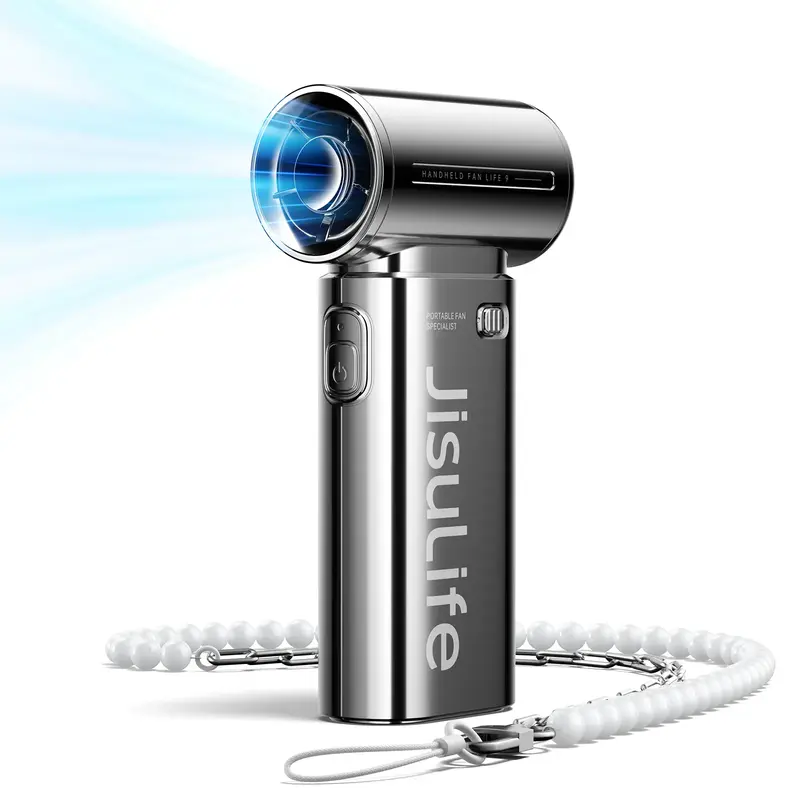 JISULIFE Portable Handheld Fan Turbo Power High Speed Air 18H Max Cooling Time Personal Fan Life 9 Chrome or Cool Girls Men F...