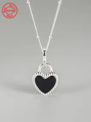 925 Sterling Silver Heart Shaped Pendant Necklace for Women, Charm Necklaces, High End Necklace, Fashion Jewelry for Party, D...