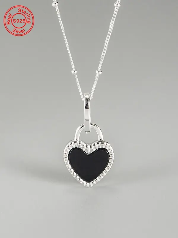 925 Sterling Silver Heart Shaped Pendant Necklace for Women, Charm Necklaces, High End Necklace, Fashion Jewelry for Party, D...