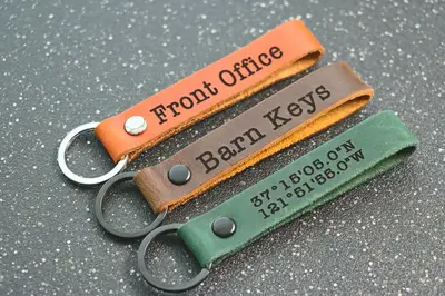 SLIM Personalized Leather Keychain, Personalized Coordinates Keychain, Where it All Began, 3 year Anniversary Gift. Mens gift...