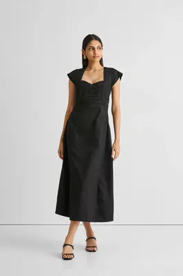 Ruched Dress with Front Slit in Black | Color: Black | Size: XL