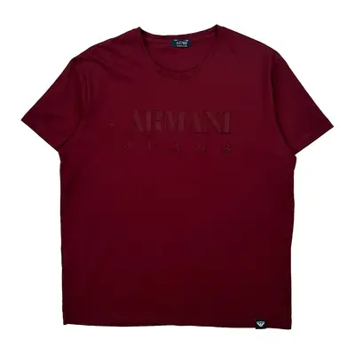Armani Jeans T-Shirt - Small Burgundy Cotton