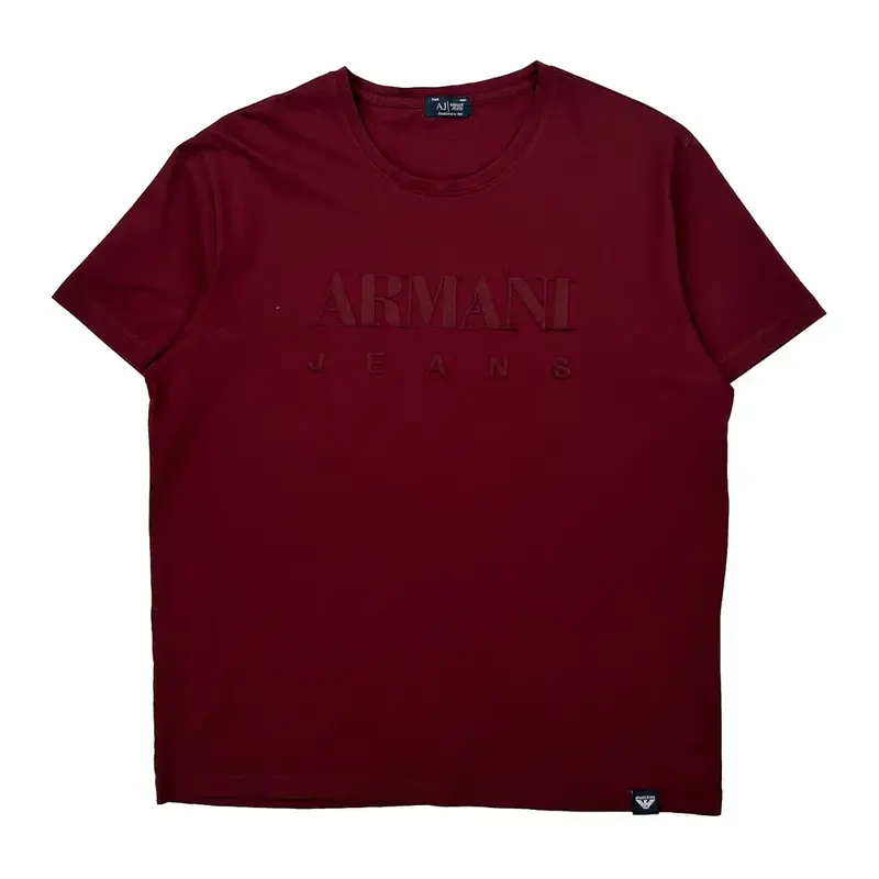 Armani Jeans T-Shirt - Small Burgundy Cotton
