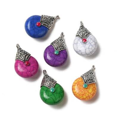 Tibetan Style Brass Synthetic Turquoise Dyed Pendants