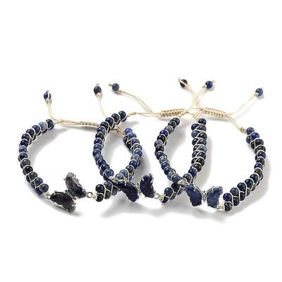 Natural Sodalite Braided Round Bead Bracelets