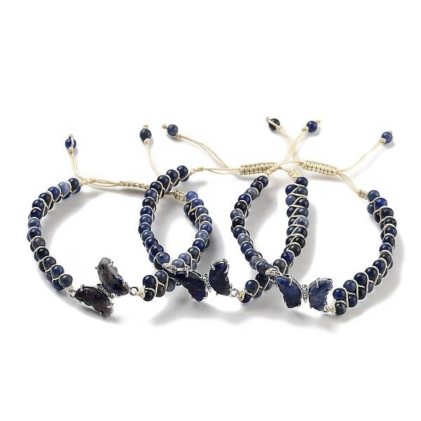 Natural Sodalite Braided Round Bead Bracelets