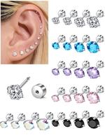 Stainless Steel Helix & Tragus Earring Set, Mixed Color Artificial Gemstone Decor Ear Studs, Fashionable Body Jewelry for Wom...