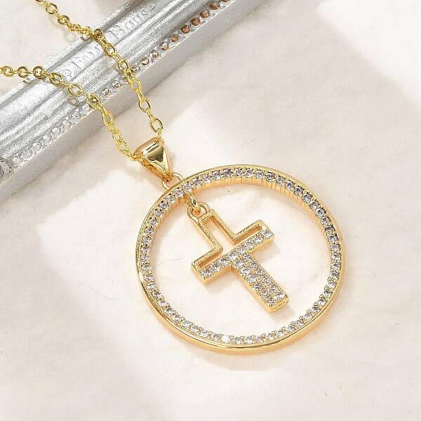 Brass Micro Pave Clear Cubic Zirconia Ring Pendant Necklaces