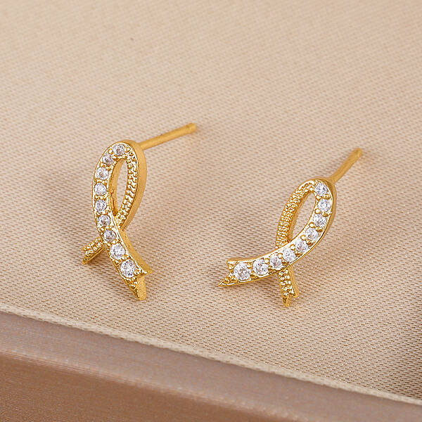 Exquisite Brass Clear Cubic Zirconia Ribbon Stud Earrings