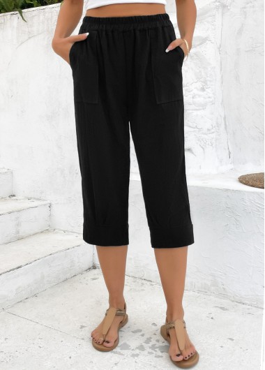 Modlily Black Straight Leg Elastic Waist High Waisted Pants - S