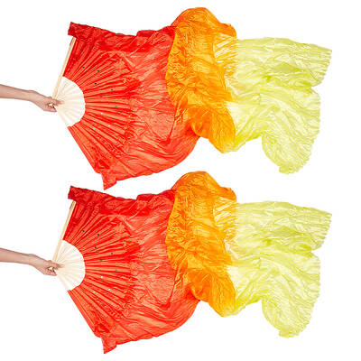 2Pcs 2 Style Bamboo Belly Dance Fans with Polyester Long Veil