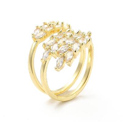 Clear Cubic Zirconia Leaf Open Cuff Rings