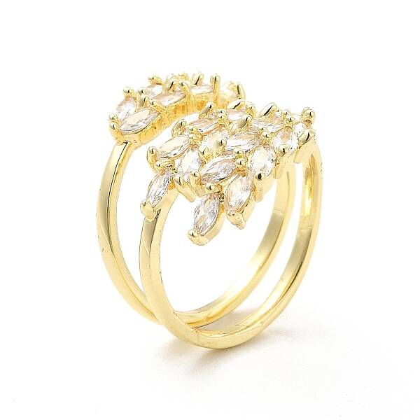 Clear Cubic Zirconia Leaf Open Cuff Rings