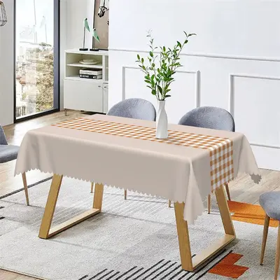 Indoor Checkered Bright Gray Rectangle Tablecloth - Aperturee