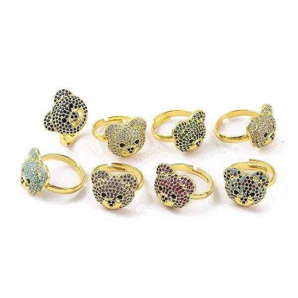 Bear Brass Micro Pave Cubic Zirconia Open Cuff Ring for Women