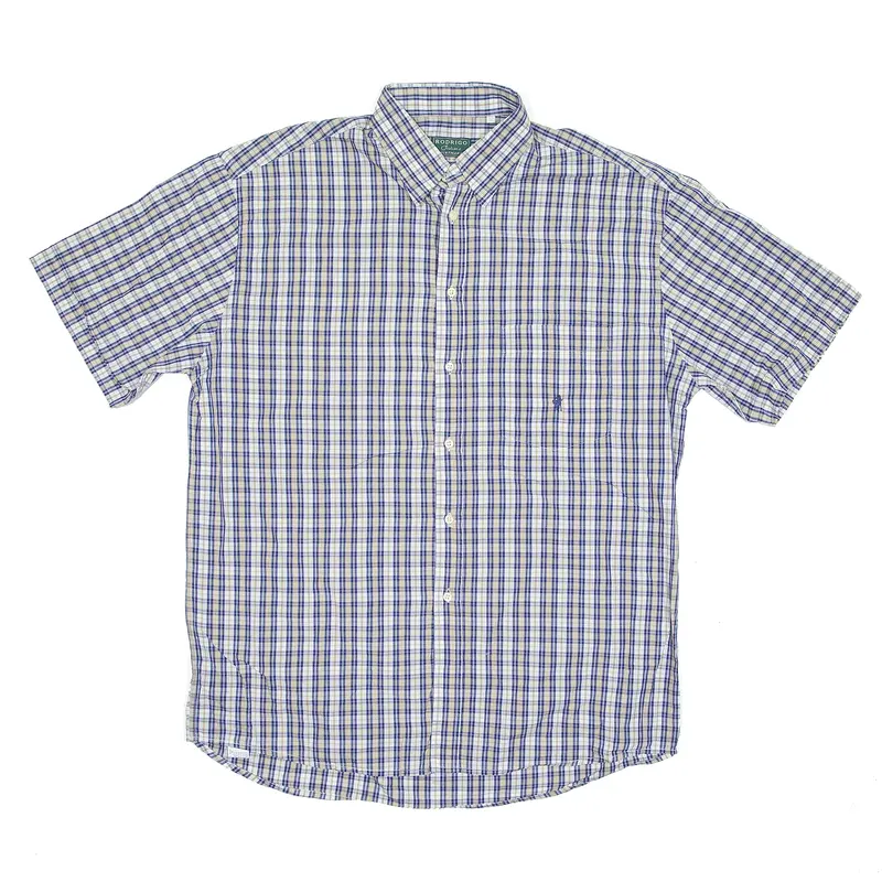 RODRIGO Single Needle Tailoring Shirt Blue Check Short Sleeve Mens L