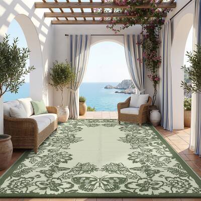Garvee Waterproof Reversible Outdoor Rug 9x12ft - Large Plastic Straw Mat for Patio, Deck, Backyard, RV, Camping, Balcony - E...