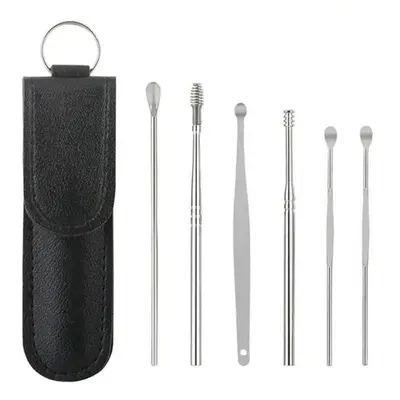 With Stainless Steel Spiral Ear Massage Cleaning Tool,6 Counts Set Stainless Steel Earwax Removal Tool kit,Mini Portable Ear ...